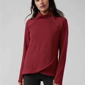 Athleta Cozy Karma Asymmetrical Pullover Sweatshirt Dark Red
